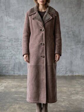 Vintage Sheepskin Shearling Jeno De Paris Mocha Brown Leather Coat Women's 14